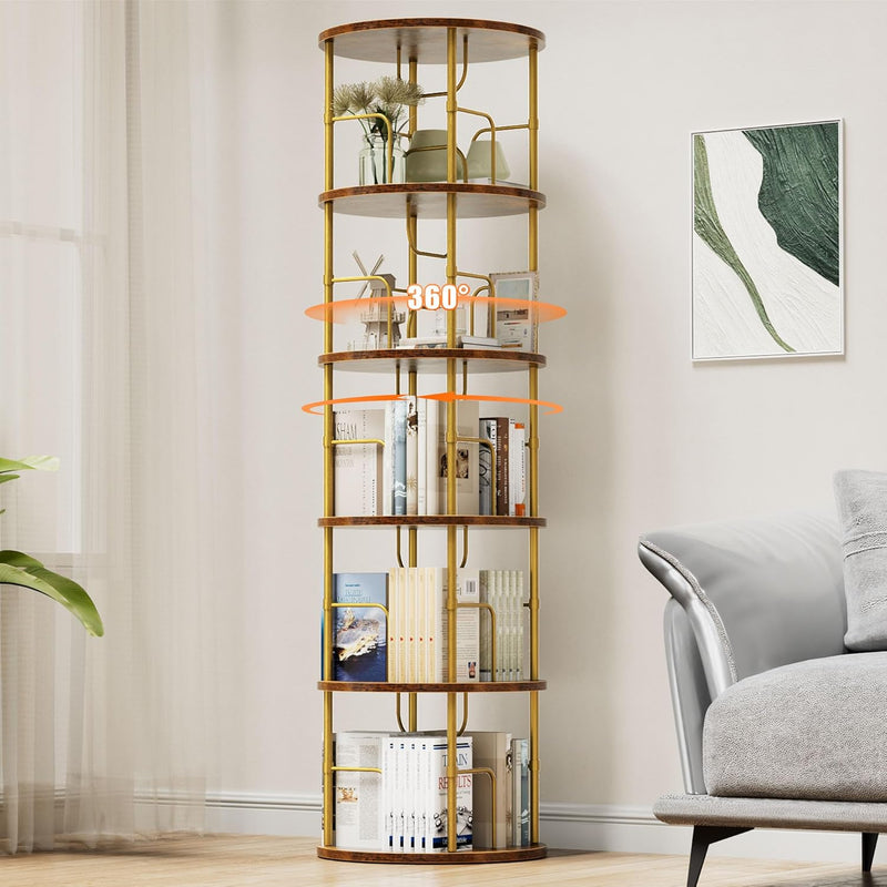 6 Tier Rotating Bookshelf Corner Tower Round