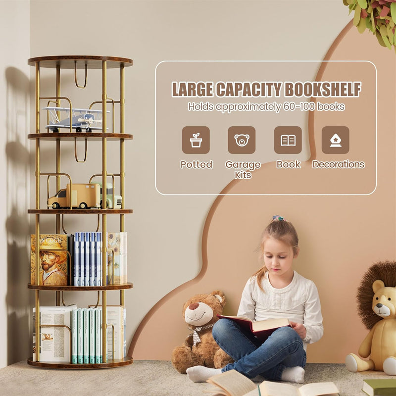 6 Tier Rotating Bookshelf Corner Tower Round