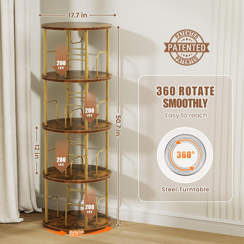 6 Tier Rotating Bookshelf Corner Tower Round