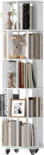5-Tier Rotating Bookshelf Revolving Bookcase Floor Standing