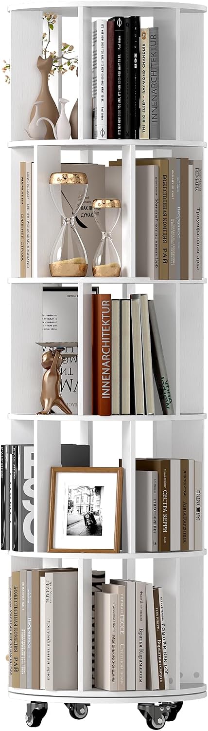 5-Tier Rotating Bookshelf Revolving Bookcase Floor Standing
