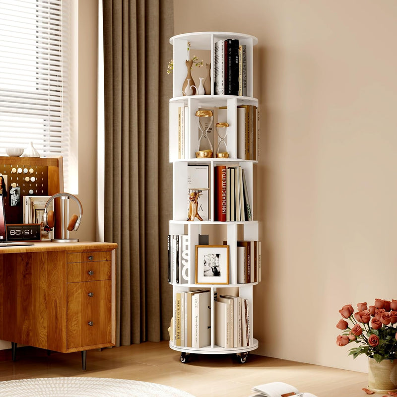 5-Tier Rotating Bookshelf Revolving Bookcase Floor Standing
