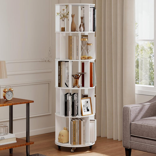 5-Tier Rotating Bookshelf Revolving Bookcase Floor Standing