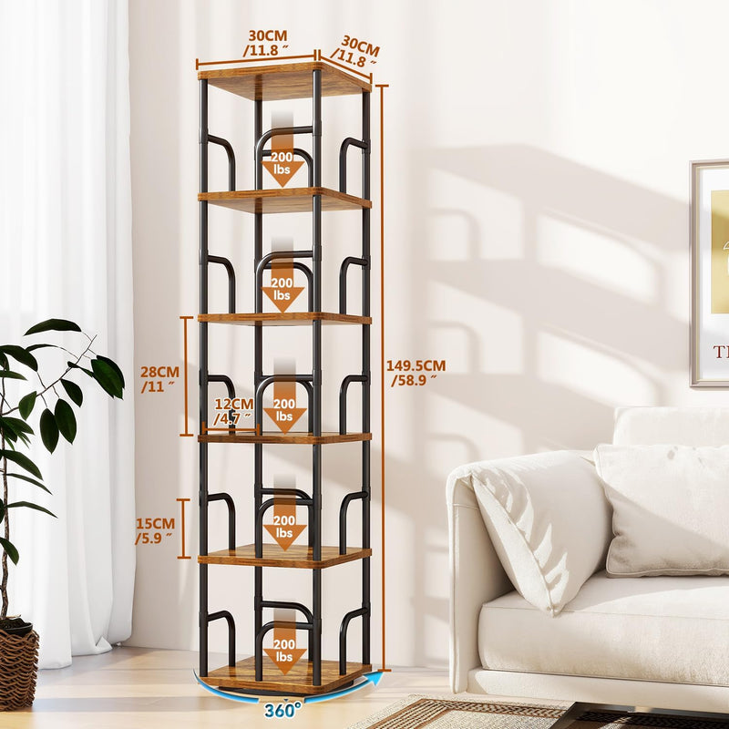 5 Tier Rotating Bookshelf Square Bookcases