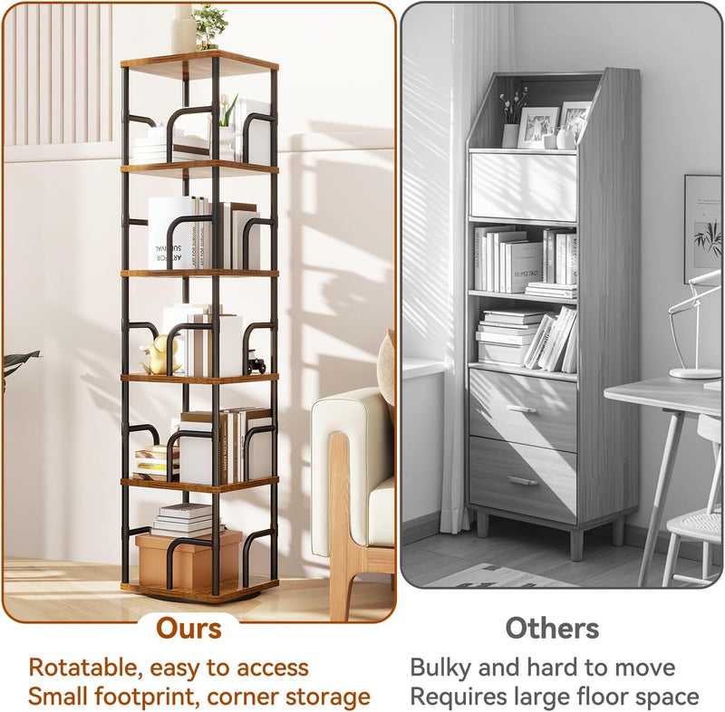 5 Tier Rotating Bookshelf Square Bookcases