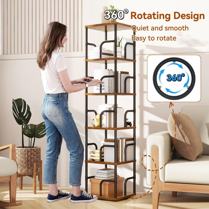 5 Tier Rotating Bookshelf Square Bookcases