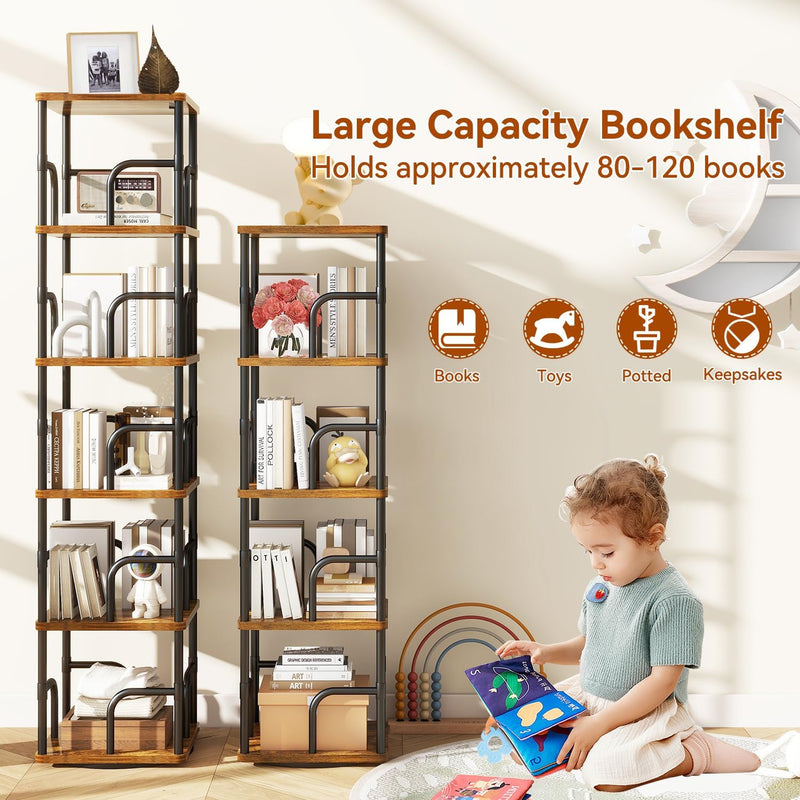 5 Tier Rotating Bookshelf Square Bookcases