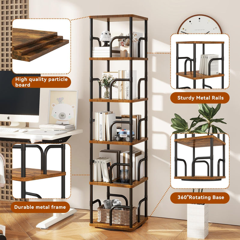 5 Tier Rotating Bookshelf Square Bookcases