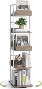 5-Tier Rotating Bookshelf Tall Industrial Corner Book Tower