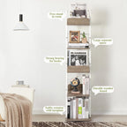 5-Tier Rotating Bookshelf Tall Industrial Corner Book Tower