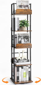 5-Tier Rotating Bookshelf Tall Industrial Corner Book Tower