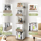 5-Tier Rotating Bookshelf Tall Industrial Corner Book Tower