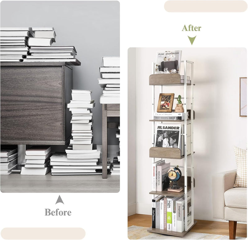 5-Tier Rotating Bookshelf Tall Industrial Corner Book Tower