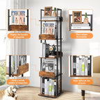 5-Tier Rotating Bookshelf Tall Industrial Corner Book Tower