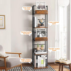 5-Tier Rotating Bookshelf Tall Industrial Corner Book Tower