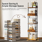 5-Tier Rotating Bookshelf Tall Industrial Corner Book Tower