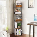 5-Tier Rotating Bookshelf Tall Industrial Corner Book Tower