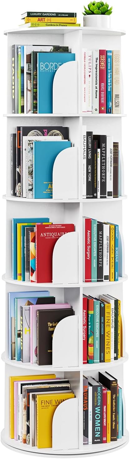 5-Tier Rotating Shelf Tower Lazy Susan Bookcase Round