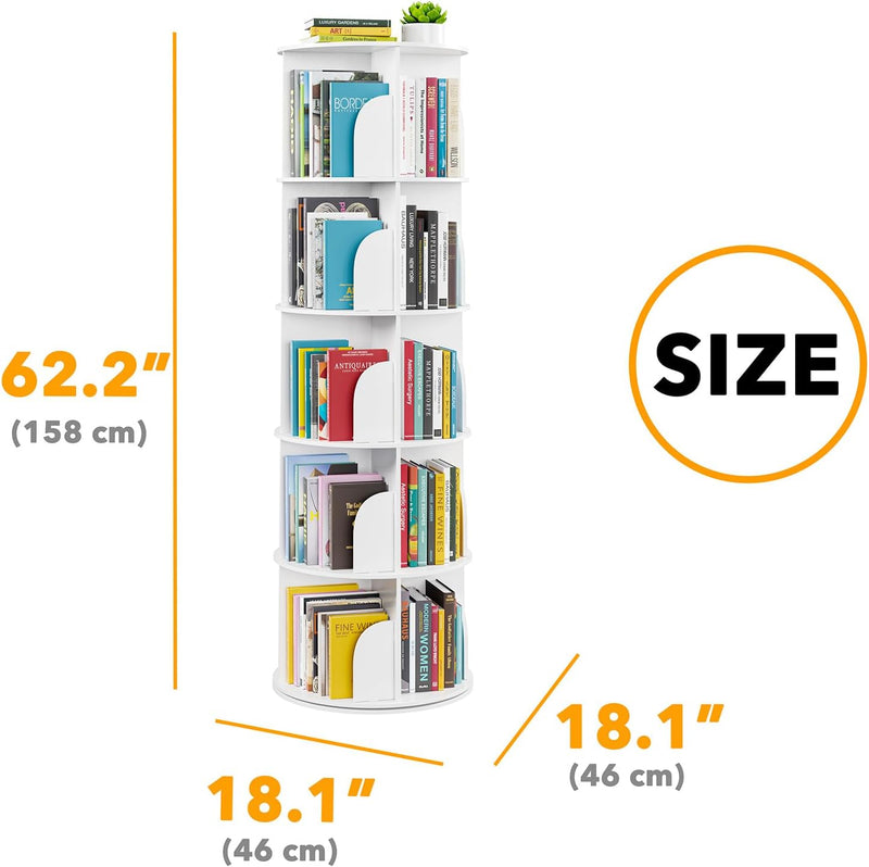 5-Tier Rotating Shelf Tower Lazy Susan Bookcase Round