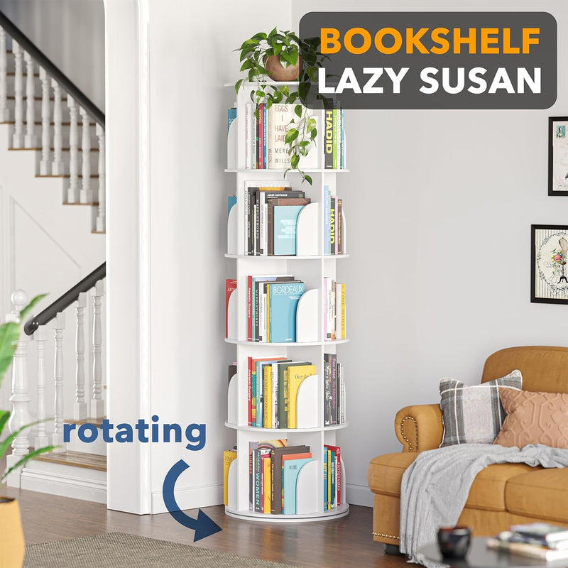 5-Tier Rotating Shelf Tower Lazy Susan Bookcase Round