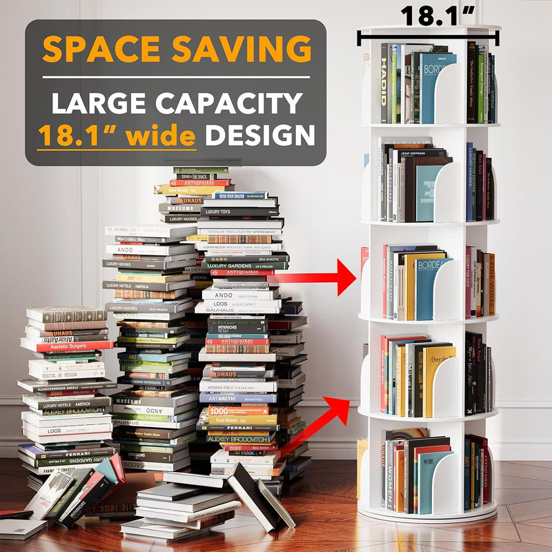 5-Tier Rotating Shelf Tower Lazy Susan Bookcase Round
