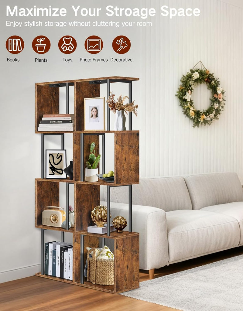 5 Tier S-Shaped Geometric Bookshelf with LED Light