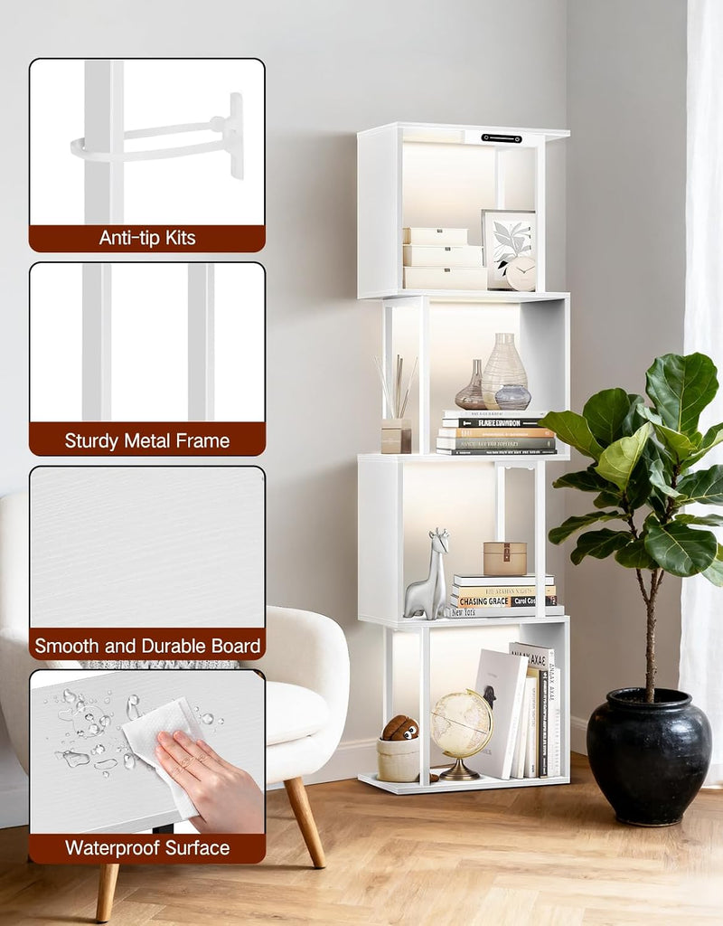 5 Tier S-Shaped Geometric Bookshelf with LED Light