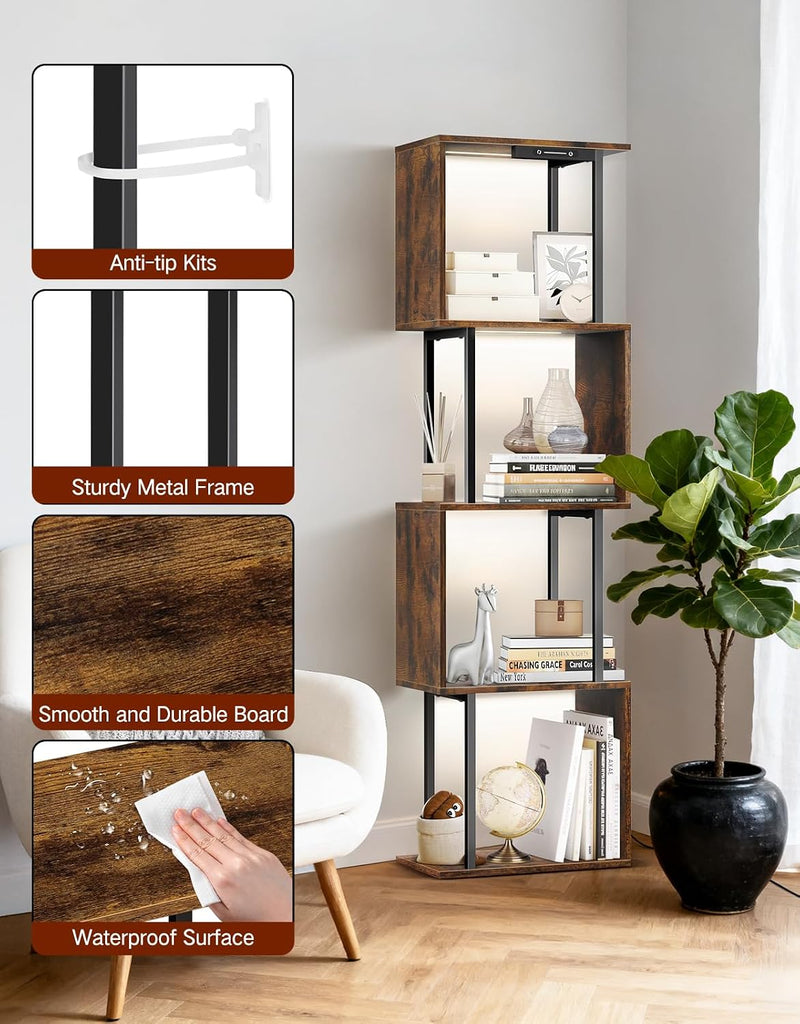 5 Tier S-Shaped Geometric Bookshelf with LED Light