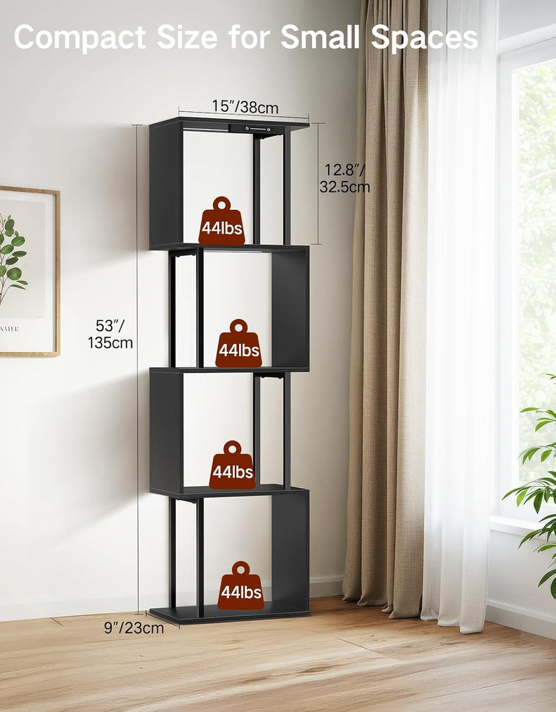5 Tier S-Shaped Geometric Bookshelf with LED Light