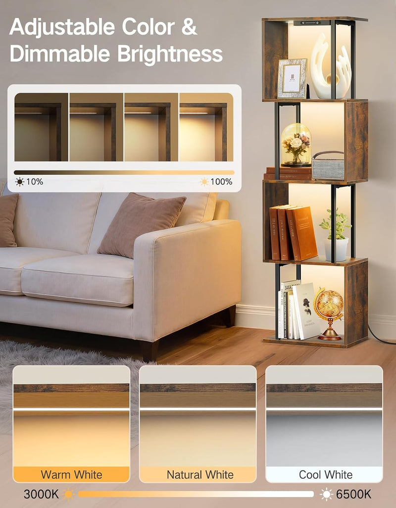 5 Tier S-Shaped Geometric Bookshelf with LED Light