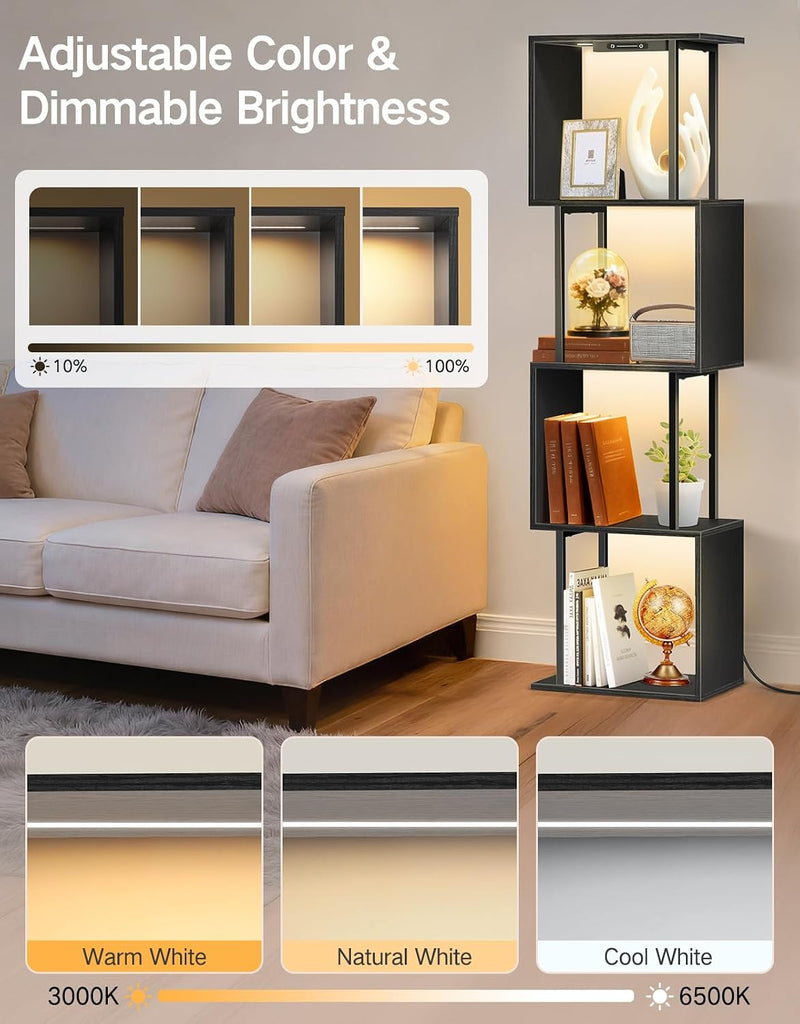 5 Tier S-Shaped Geometric Bookshelf with LED Light