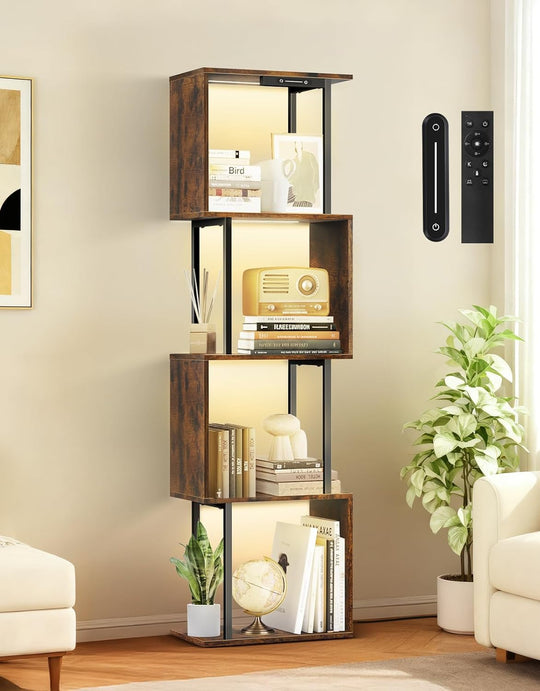 5 Tier S-Shaped Geometric Bookshelf with LED Light