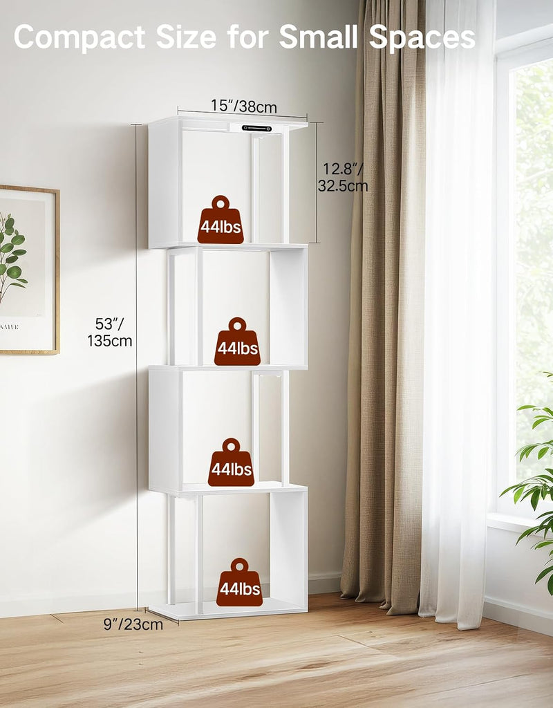 5 Tier S-Shaped Geometric Bookshelf with LED Light
