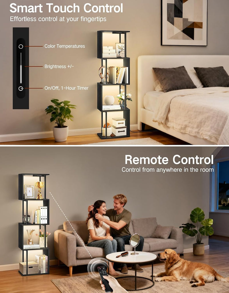 5 Tier S-Shaped Geometric Bookshelf with LED Light