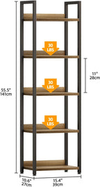 5 Tier Slim Bookshelf Bookcase with Backboard