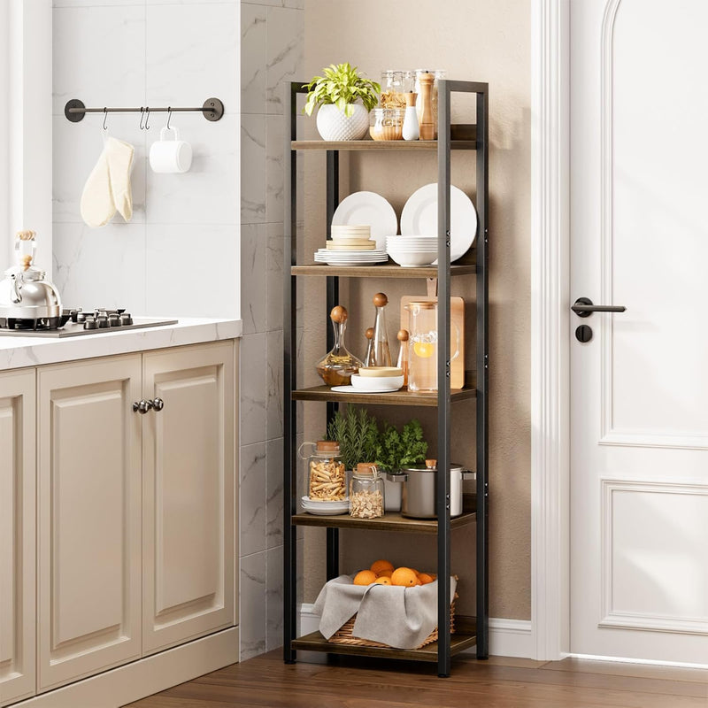 5 Tier Slim Bookshelf Bookcase with Backboard