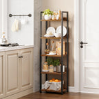5 Tier Slim Bookshelf Bookcase with Backboard Rustic
