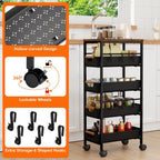 5-Tier Slim Storage Trolley on Wheels Metal Kitchen