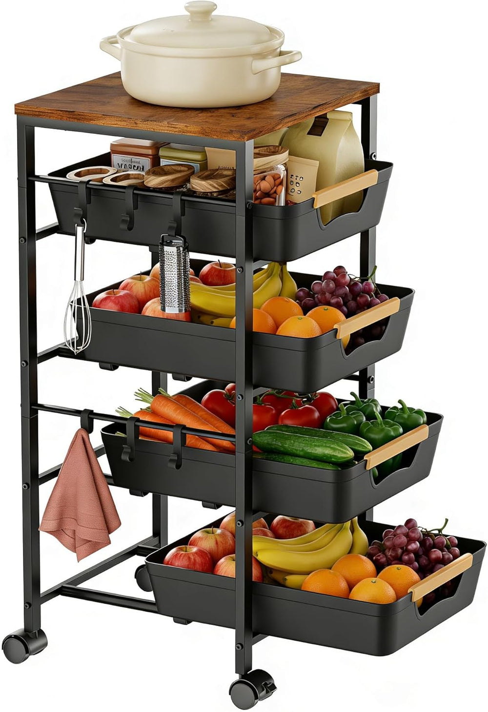 5-Tier Slim Storage Trolley on Wheels Metal Kitchen