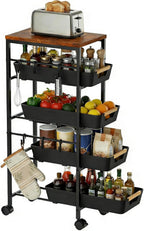 5-Tier Slim Storage Trolley on Wheels Metal Kitchen