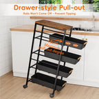 5-Tier Slim Storage Trolley on Wheels Metal Kitchen