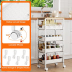 5-Tier Slim Storage Trolley on Wheels Metal Kitchen