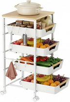 5-Tier Slim Storage Trolley on Wheels Metal Kitchen