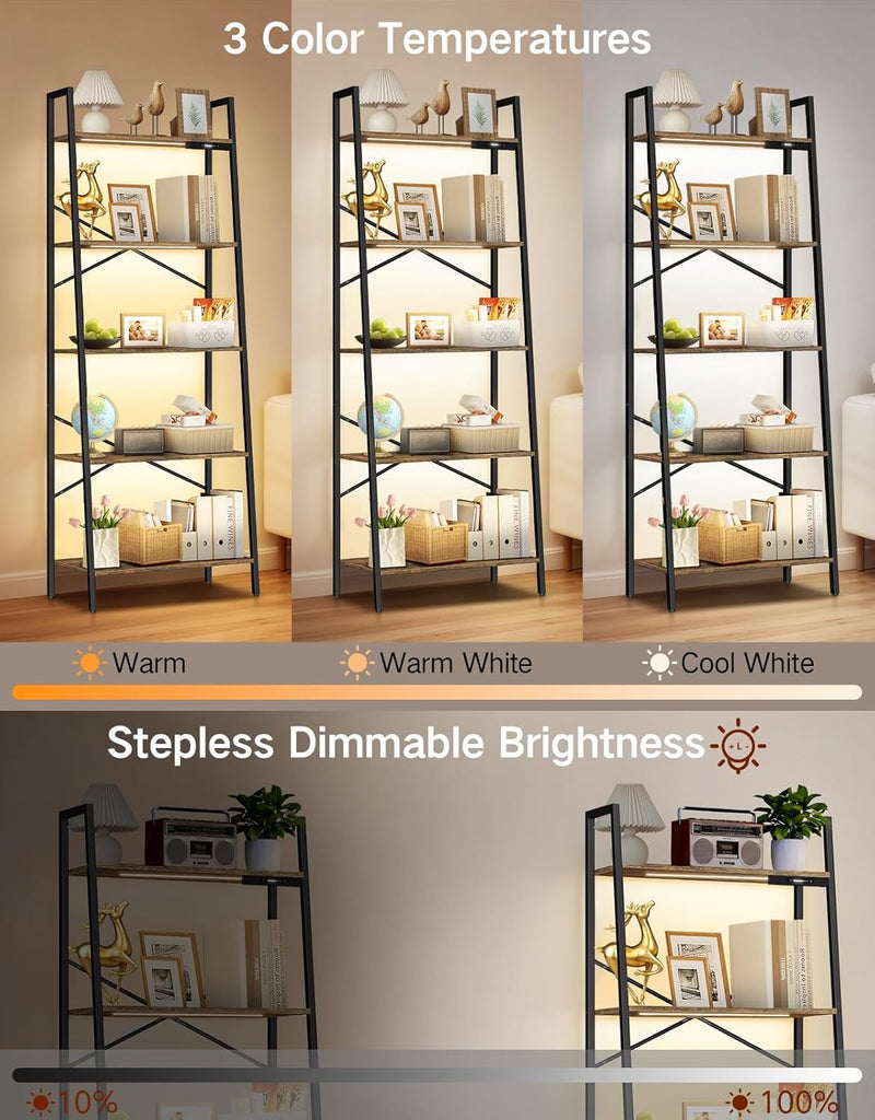 5-Tier Small Ladder Shelf with LED Lights Touch