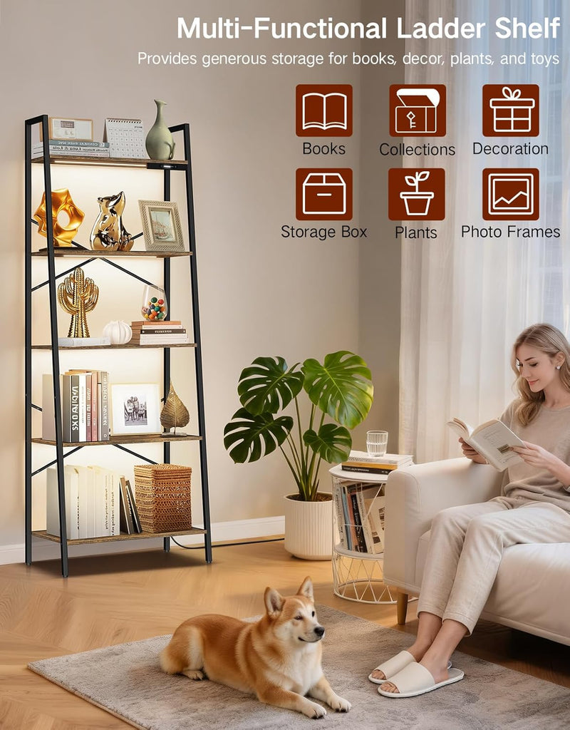 5-Tier Small Ladder Shelf with LED Lights Touch