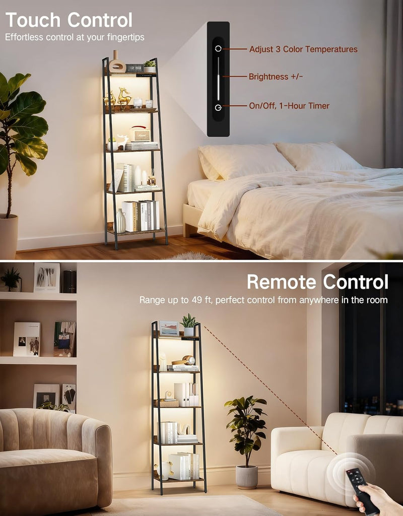 5-Tier Small Ladder Shelf with LED Lights Touch