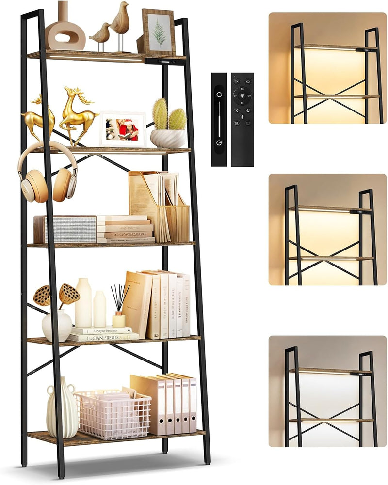 5-Tier Small Ladder Shelf with LED Lights Touch