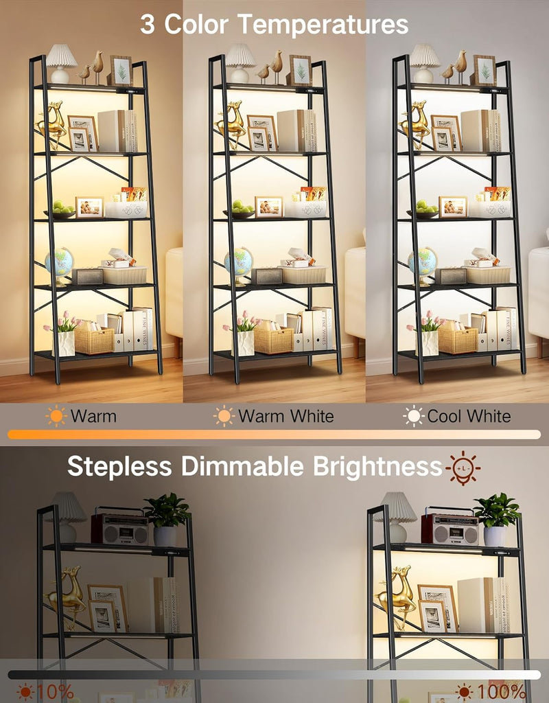 5-Tier Small Ladder Shelf with LED Lights Touch