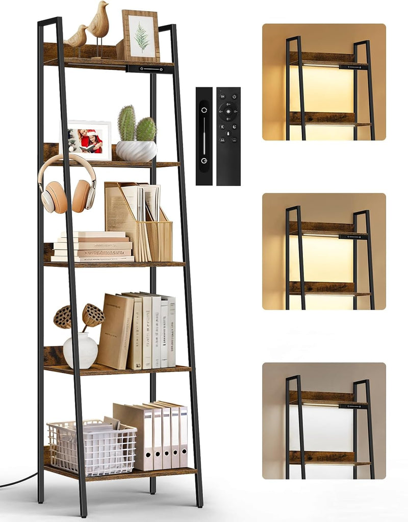 5-Tier Small Ladder Shelf with LED Lights Touch