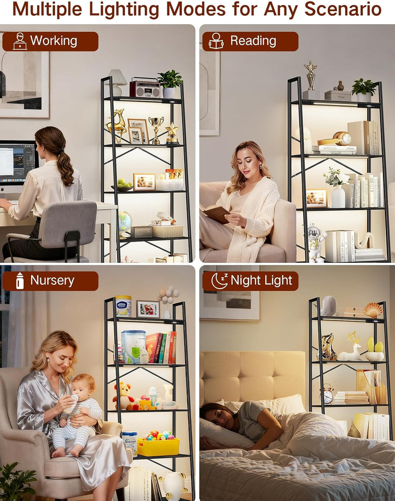 5-Tier Small Ladder Shelf with LED Lights Touch